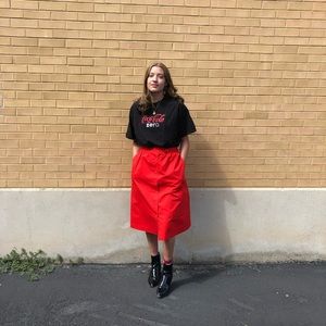 Vintage red midi button down skirt